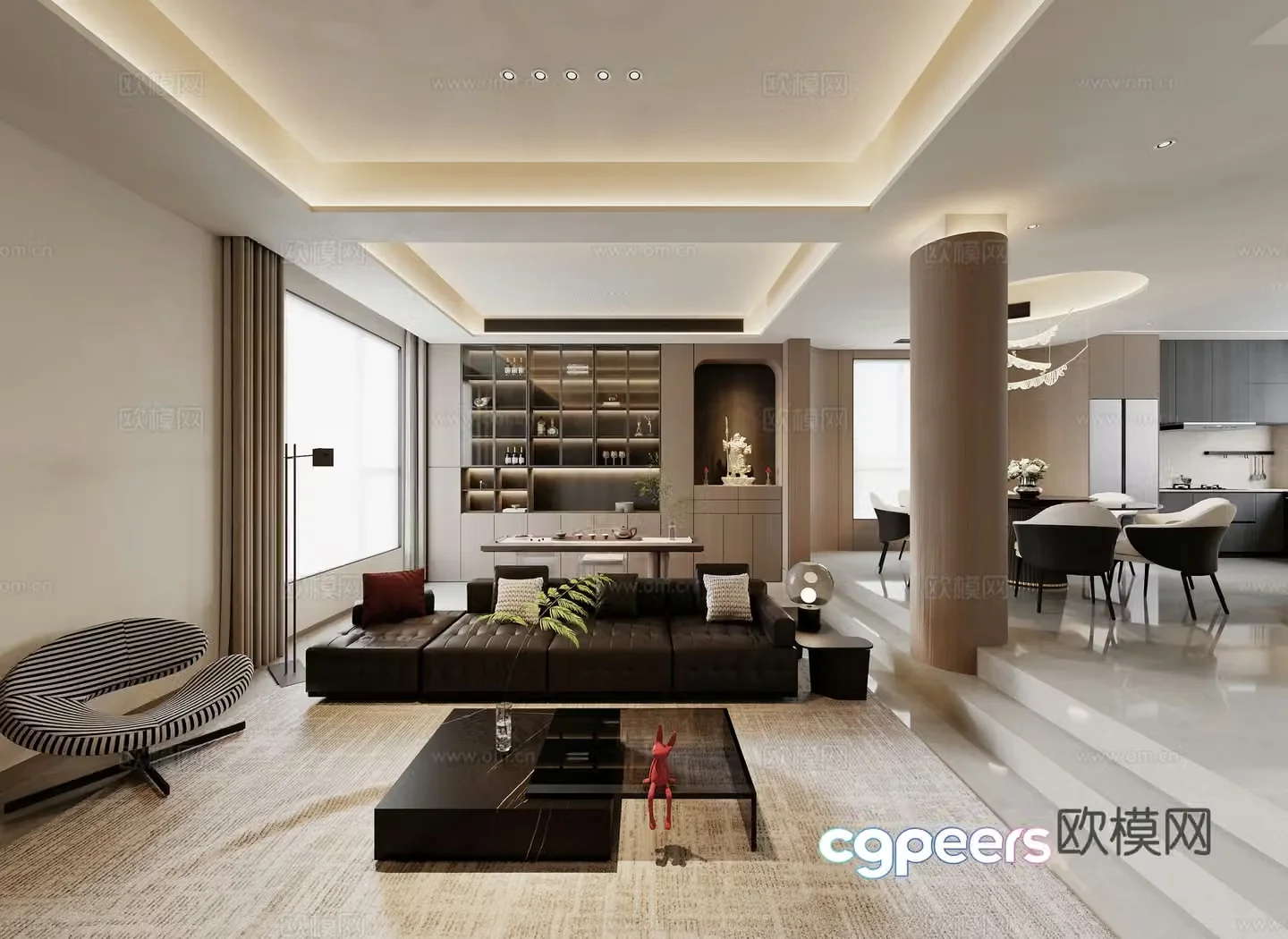 Modern Italian villa living and dining kitchen 3d model