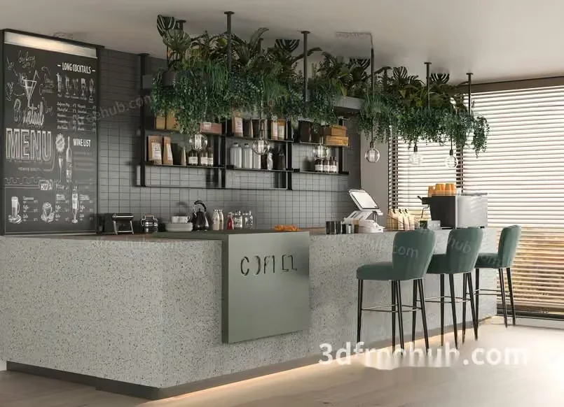 Modern Coffee Shop Interior 3D Model – 19669 – VRAY Render
