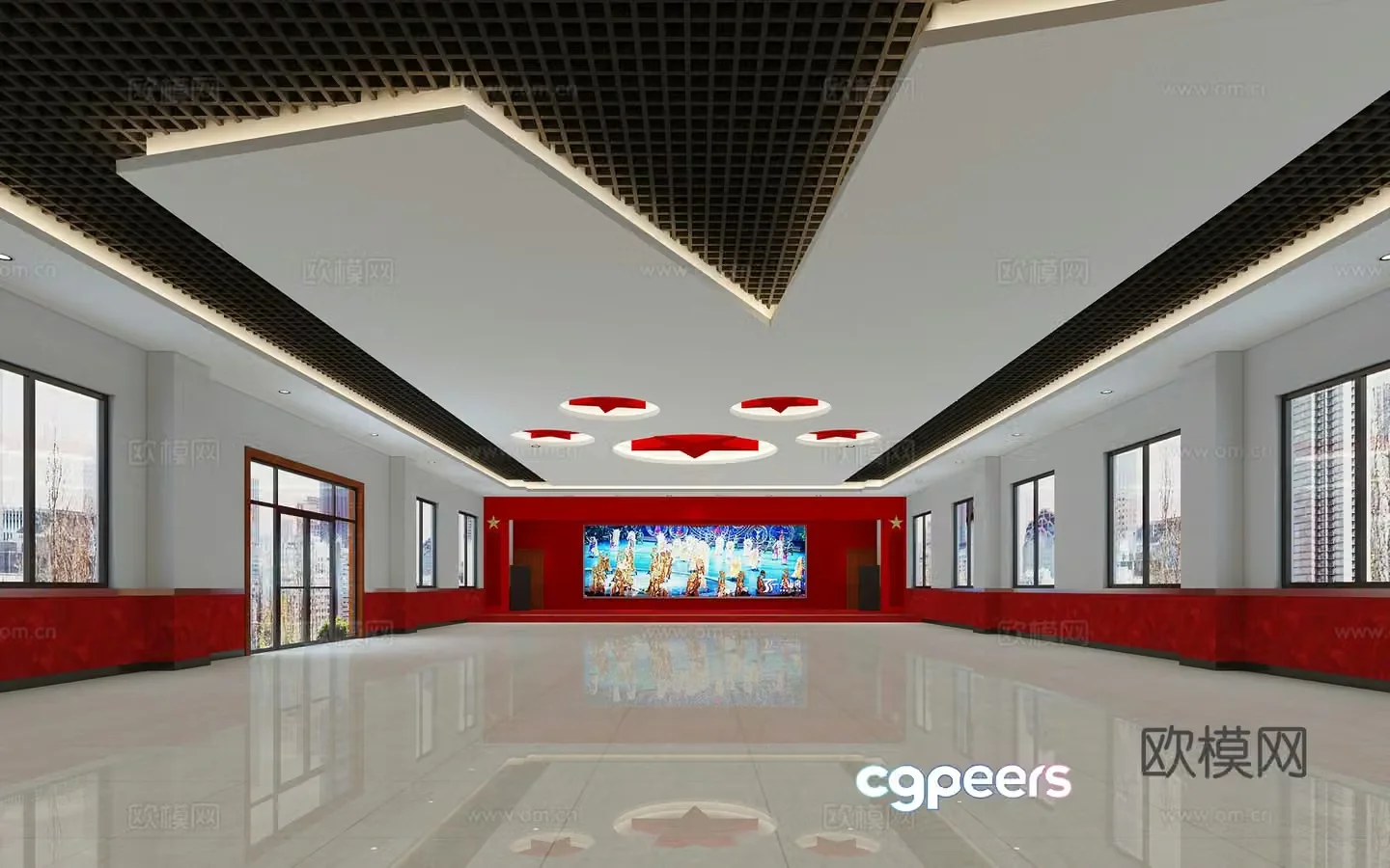Modern Party Building Exhibition Hall Red Exhibition Hall 3D Model