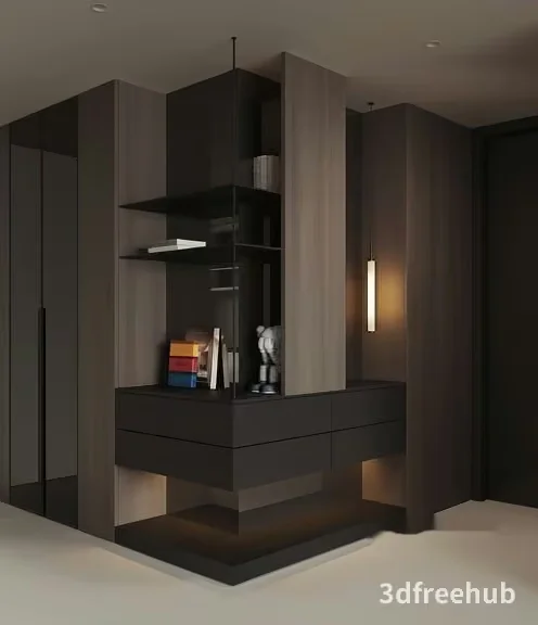 Modern Dark Wood Storage Unit 3D Model – 19259 – VRAY Render