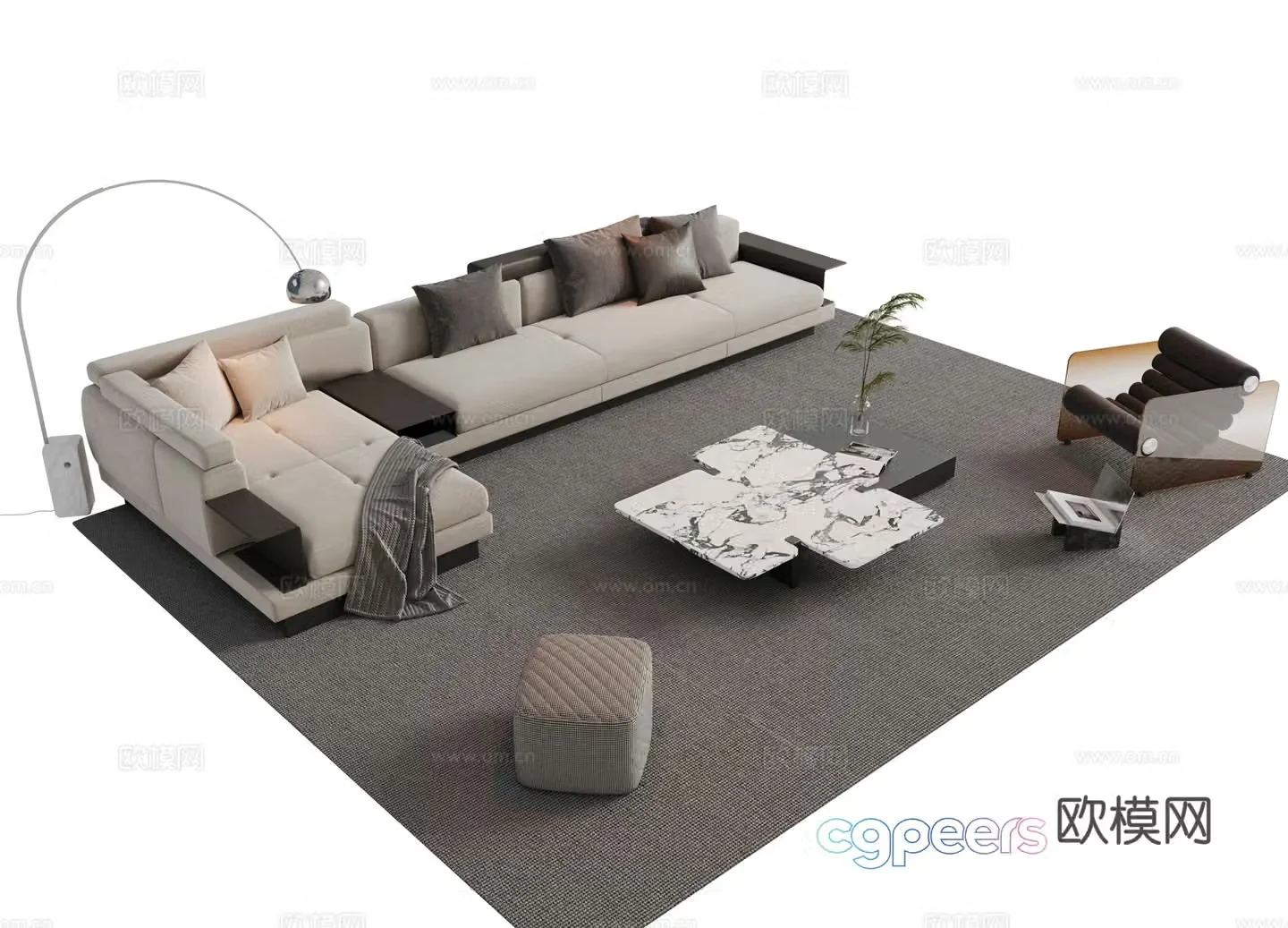 Modern Italian sofa combination Sofa coffee table combination Italian living room sofa decoration ornament cloth 3D model