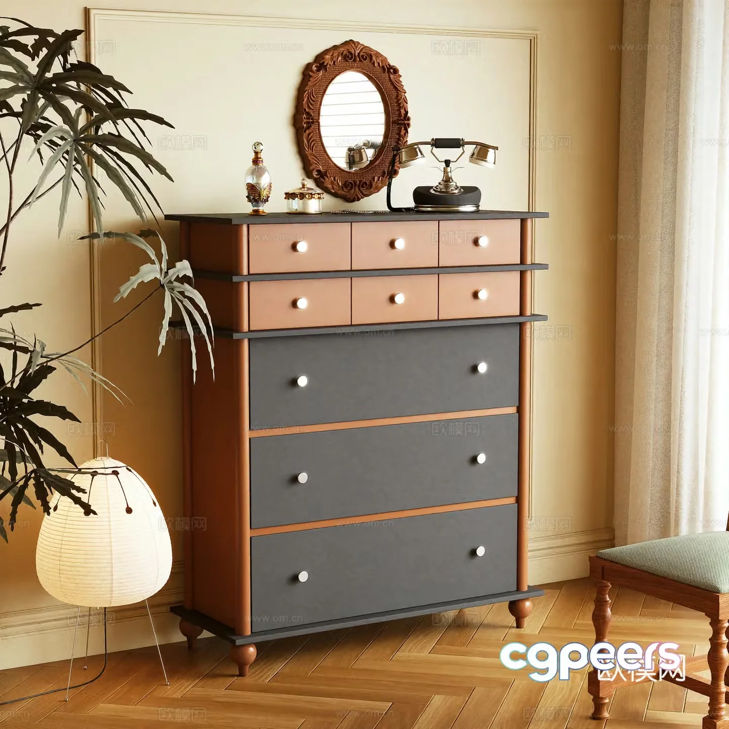 Middle-aged style chest of drawers side cabinet storage cabinet entrance cabinet 3d model