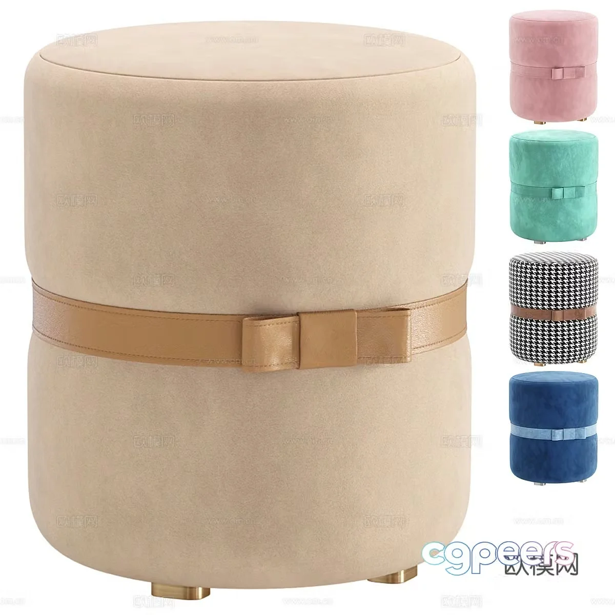 Modern Italian Pouf Coco fabric round stool 3d model