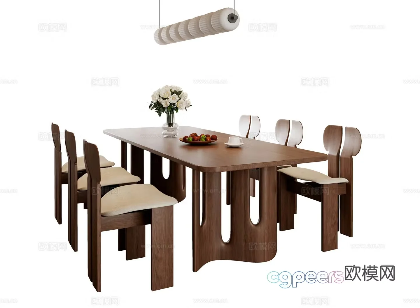 Medium style dining table and chair combination 3D model