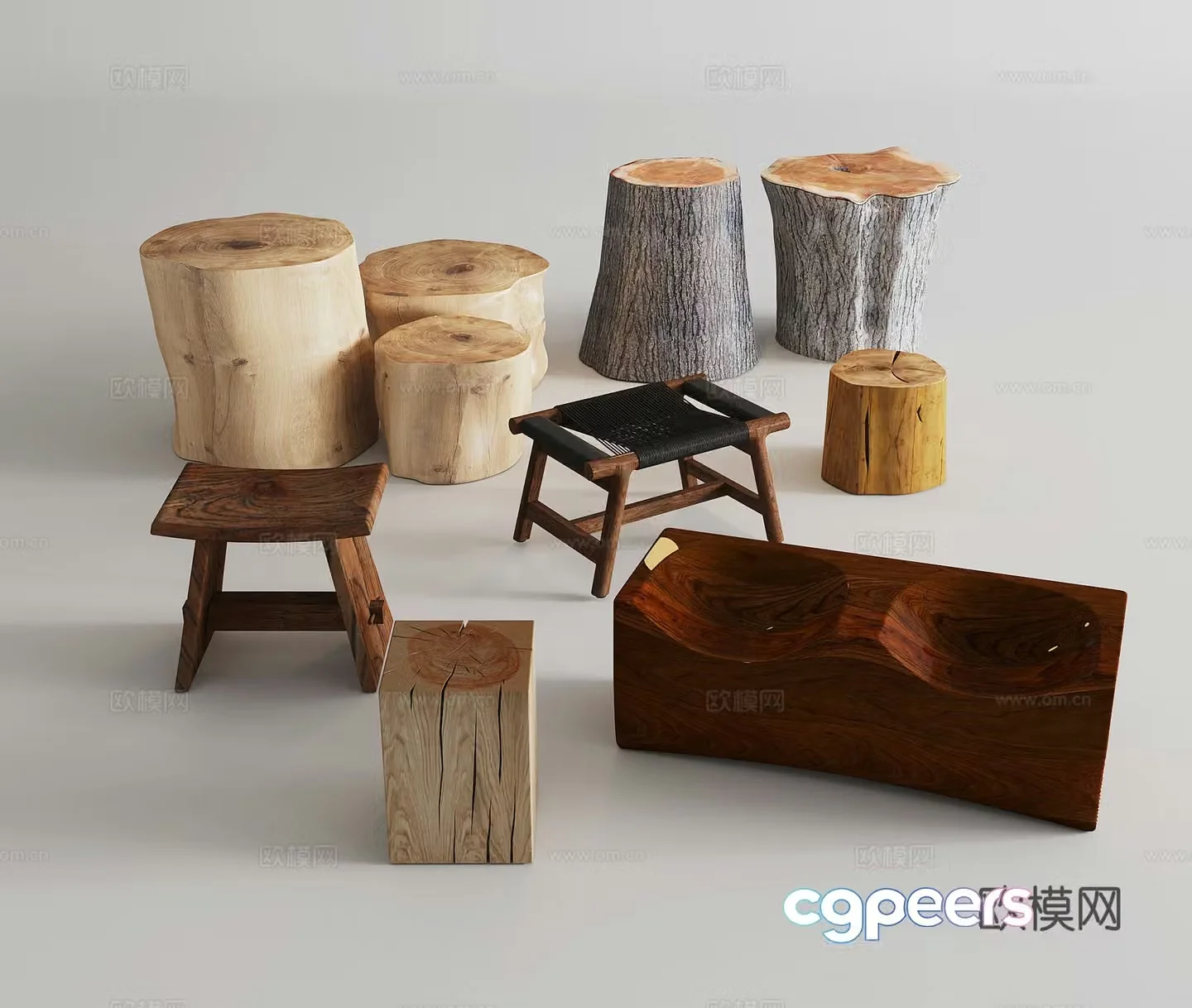 Wasabi wind solid wood stool old wood stool wooden pier other stool 3D model