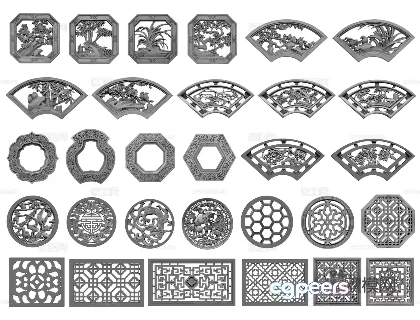 Chinese style carved windows leaked windows antique windows brick carved windows hollowed-out panes carved windows 3D model
