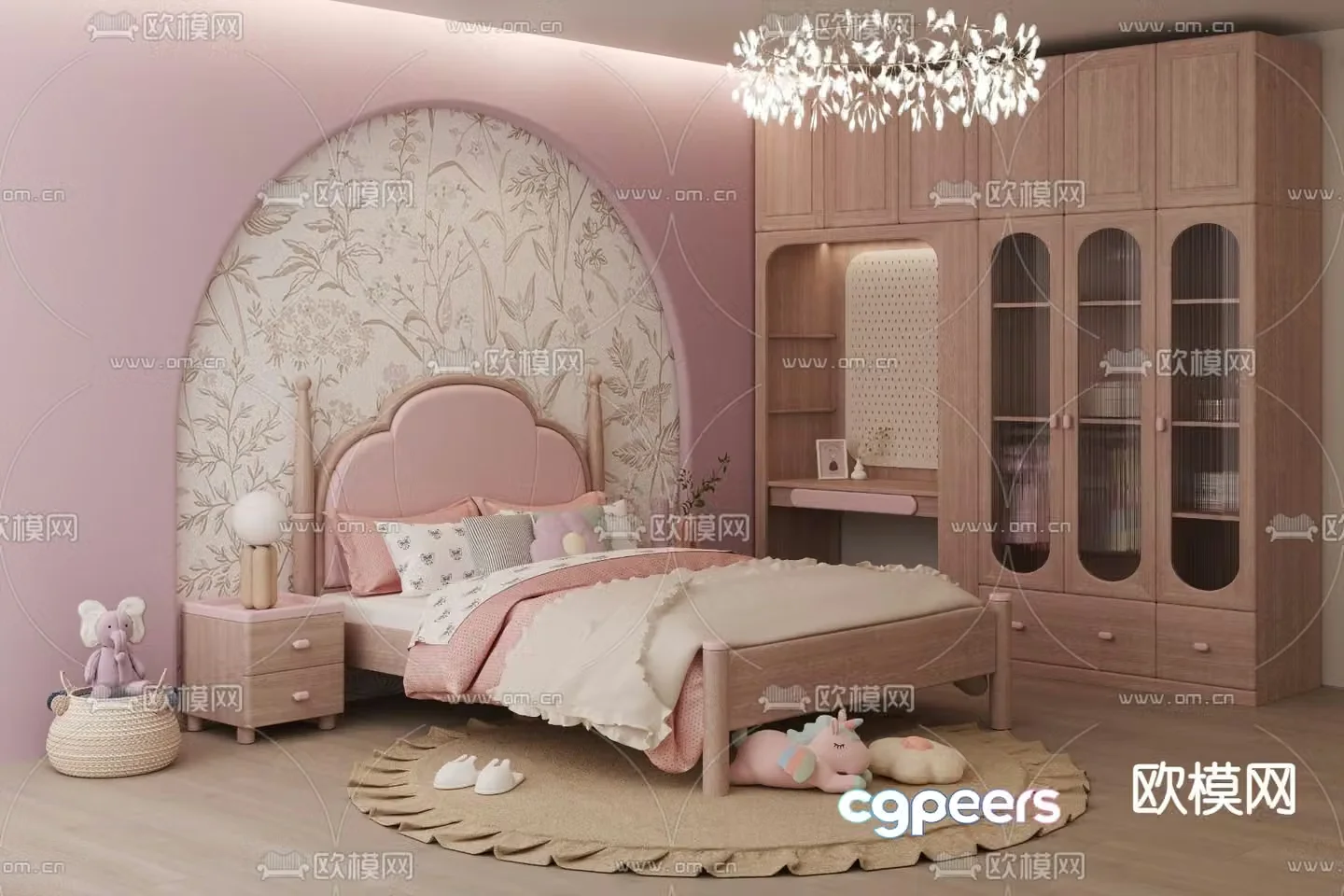 Modern pink double bed 3d model