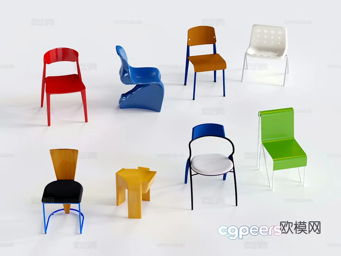 Modern dopamine single chair Memphis dining chair Bauhaus stool 3d model