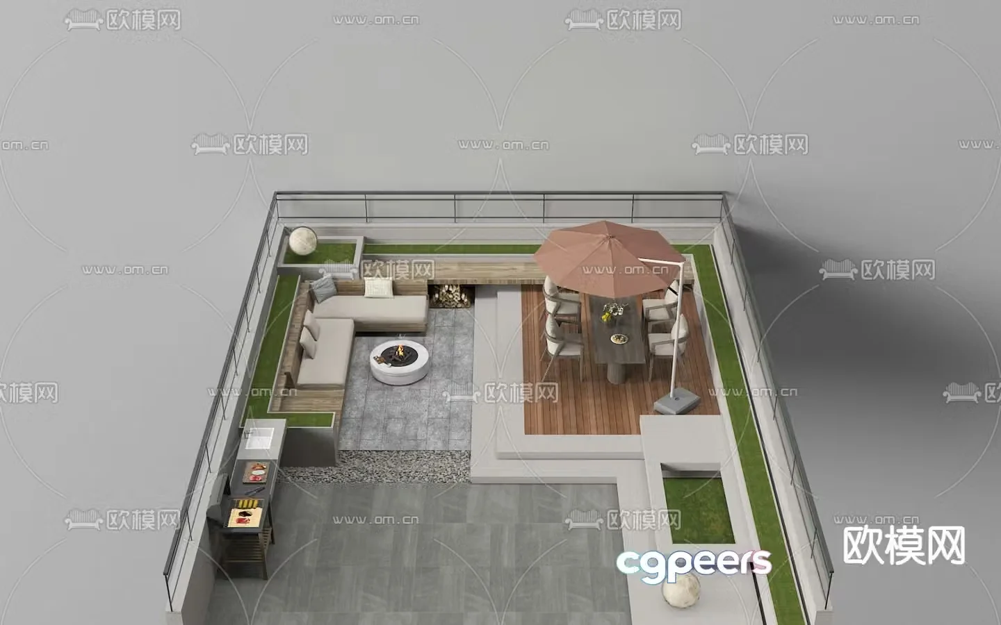 Courtyard landscape garden 3d model