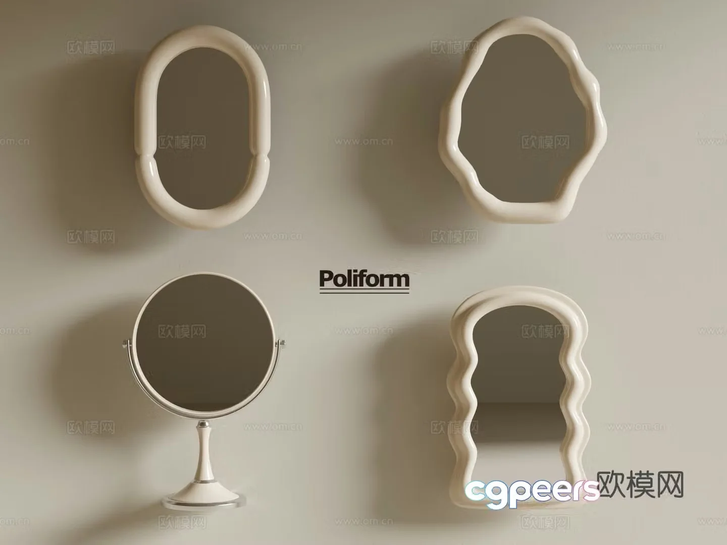 Cream style mirror cosmetic mirror decorative mirror 3d model