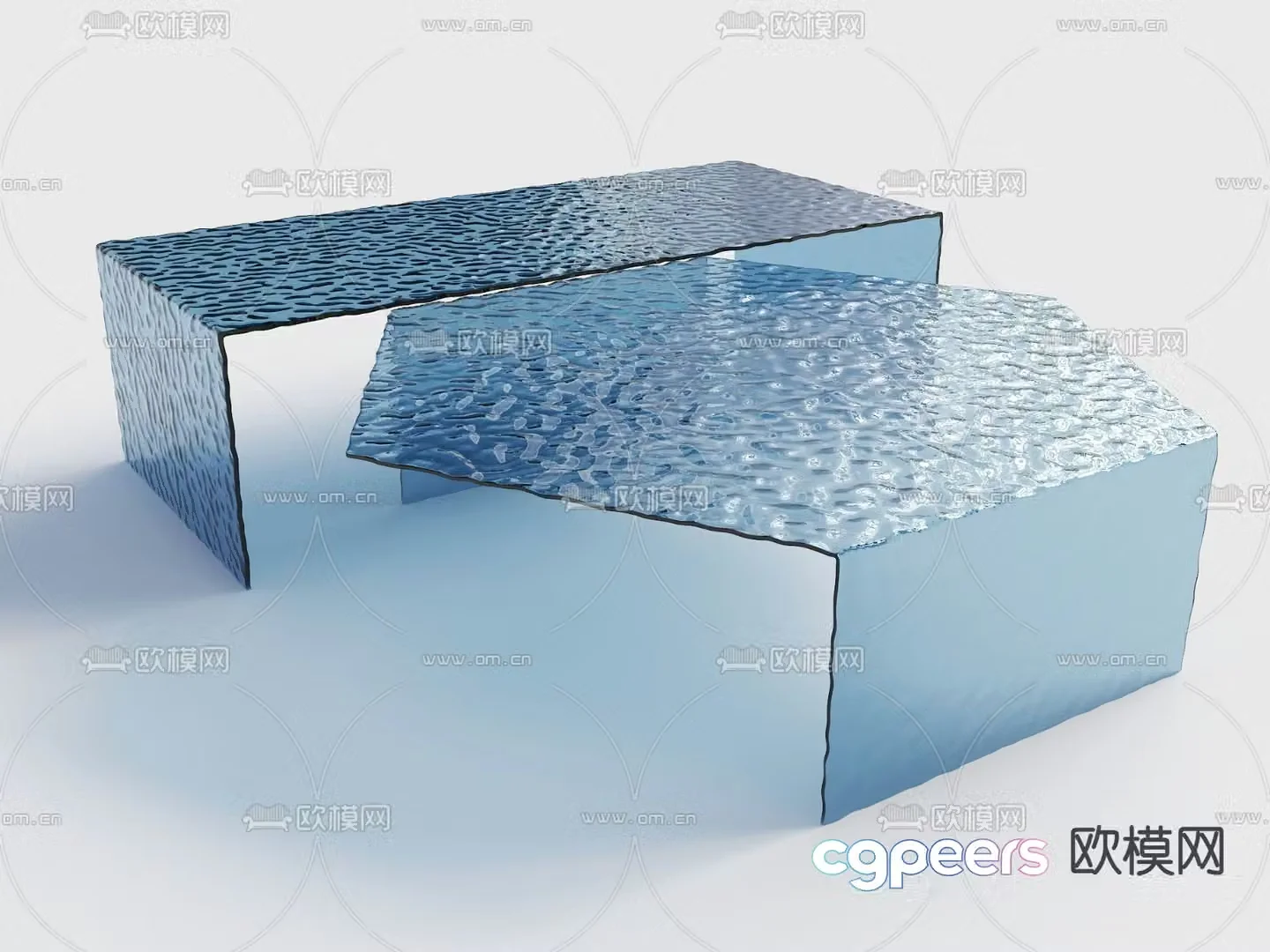 Glass coffee table ice cube coffee table marine art coffee table 3d model