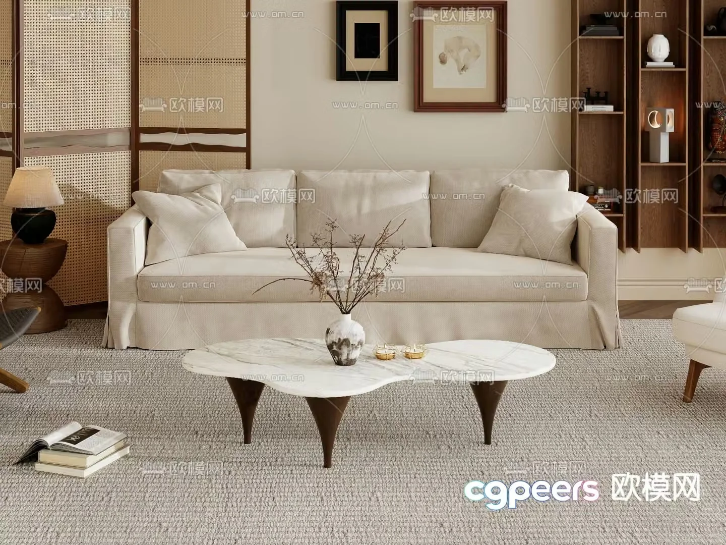French three-seat sofa 3d model