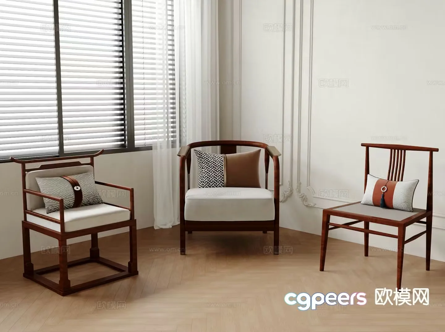 Chinese style single chair arm chair official hat chair 3d model