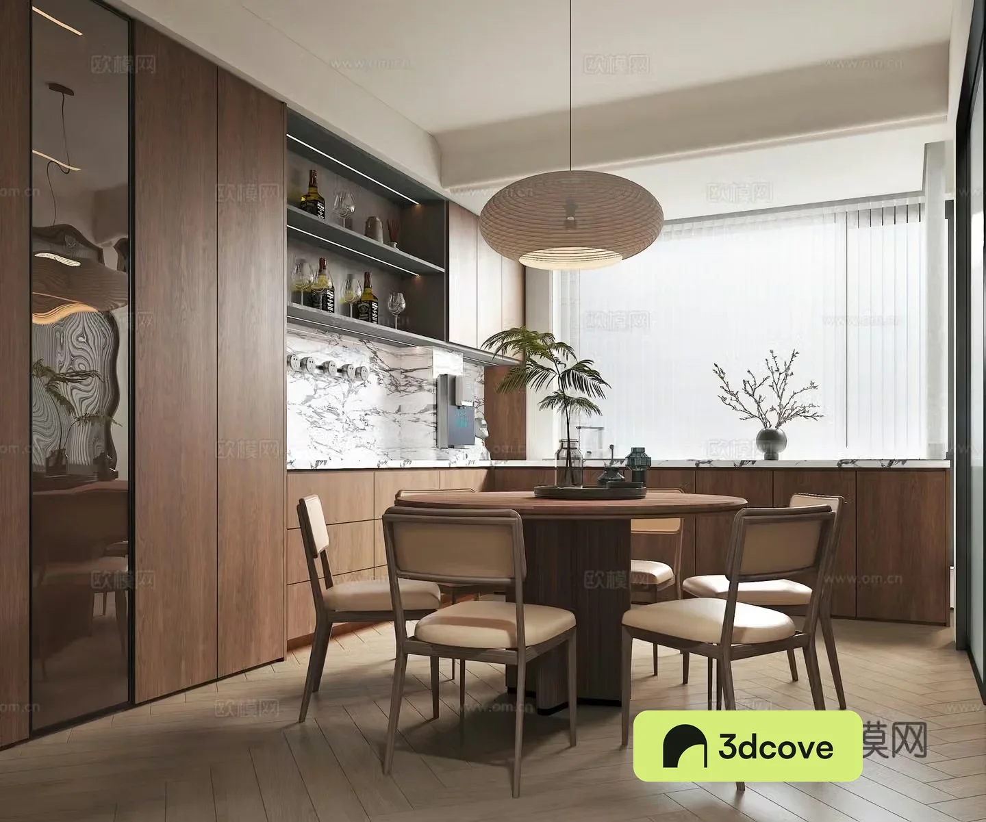 Middle style restaurant chandelier dining table 3d model