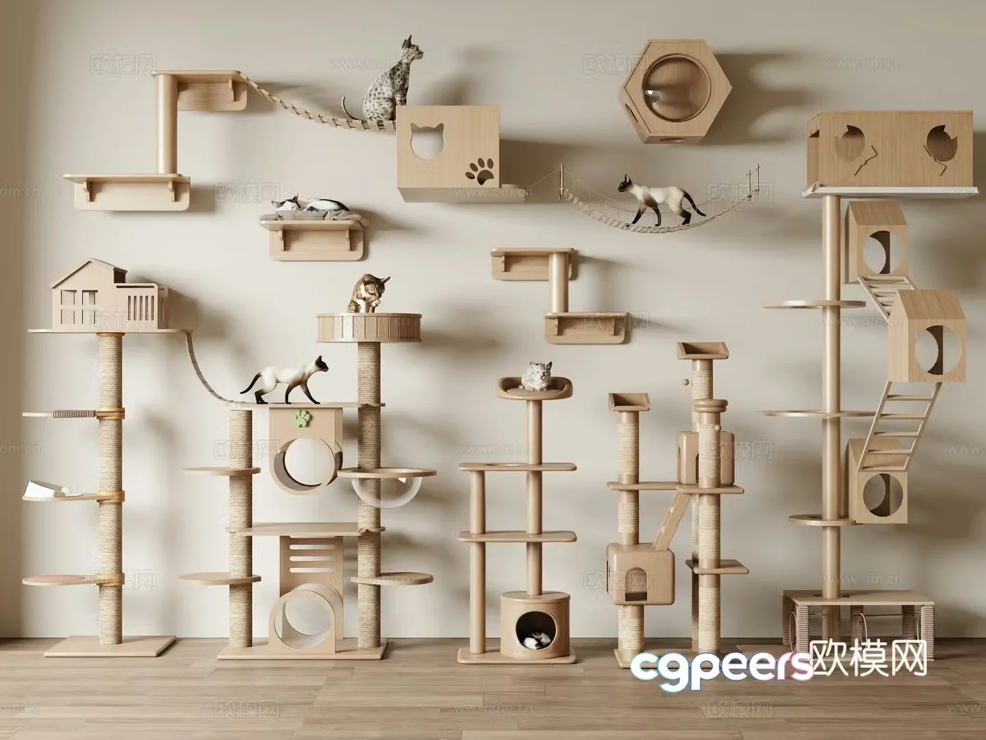 Cat climbing frame pet cabinet cat nest cattery pet supplies 3D model