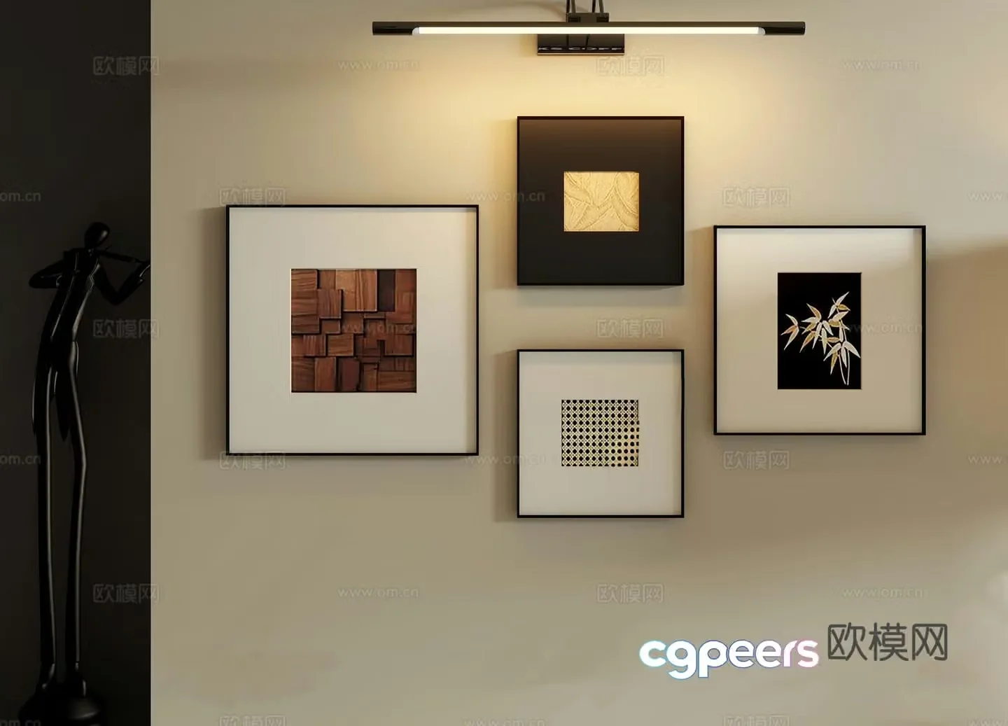 Italian minimalist abstract hanging paintings Abstract art hanging painting combination Photo wall Bedside background Photo wall 3d model
