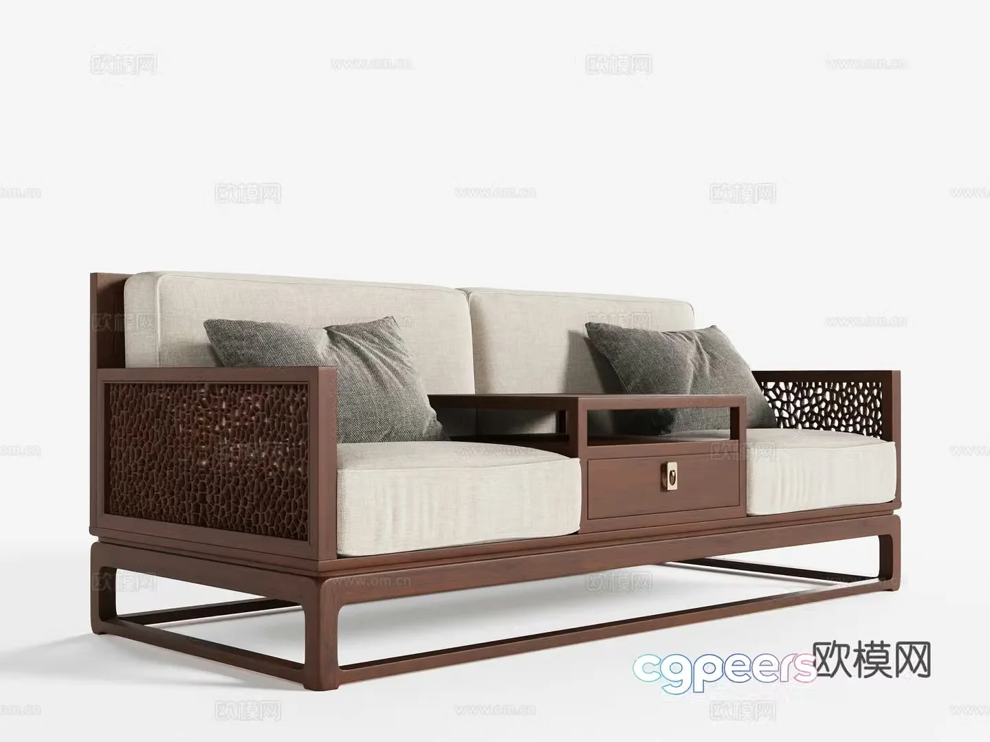 New Chinese style double sofa 3D model