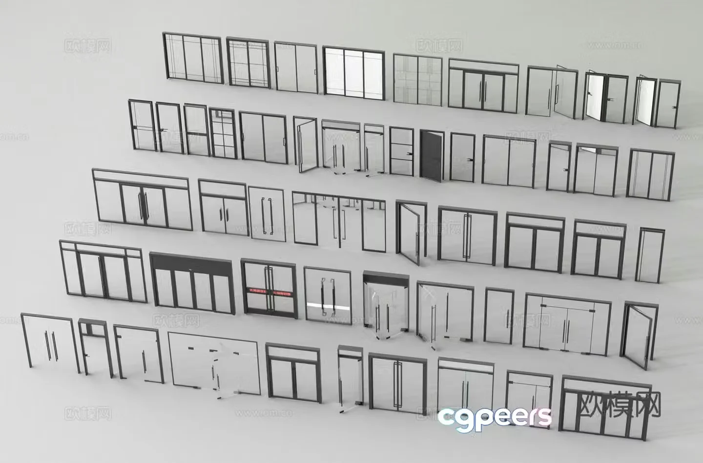Glass doors store glass doors double-open glass doors 3D model