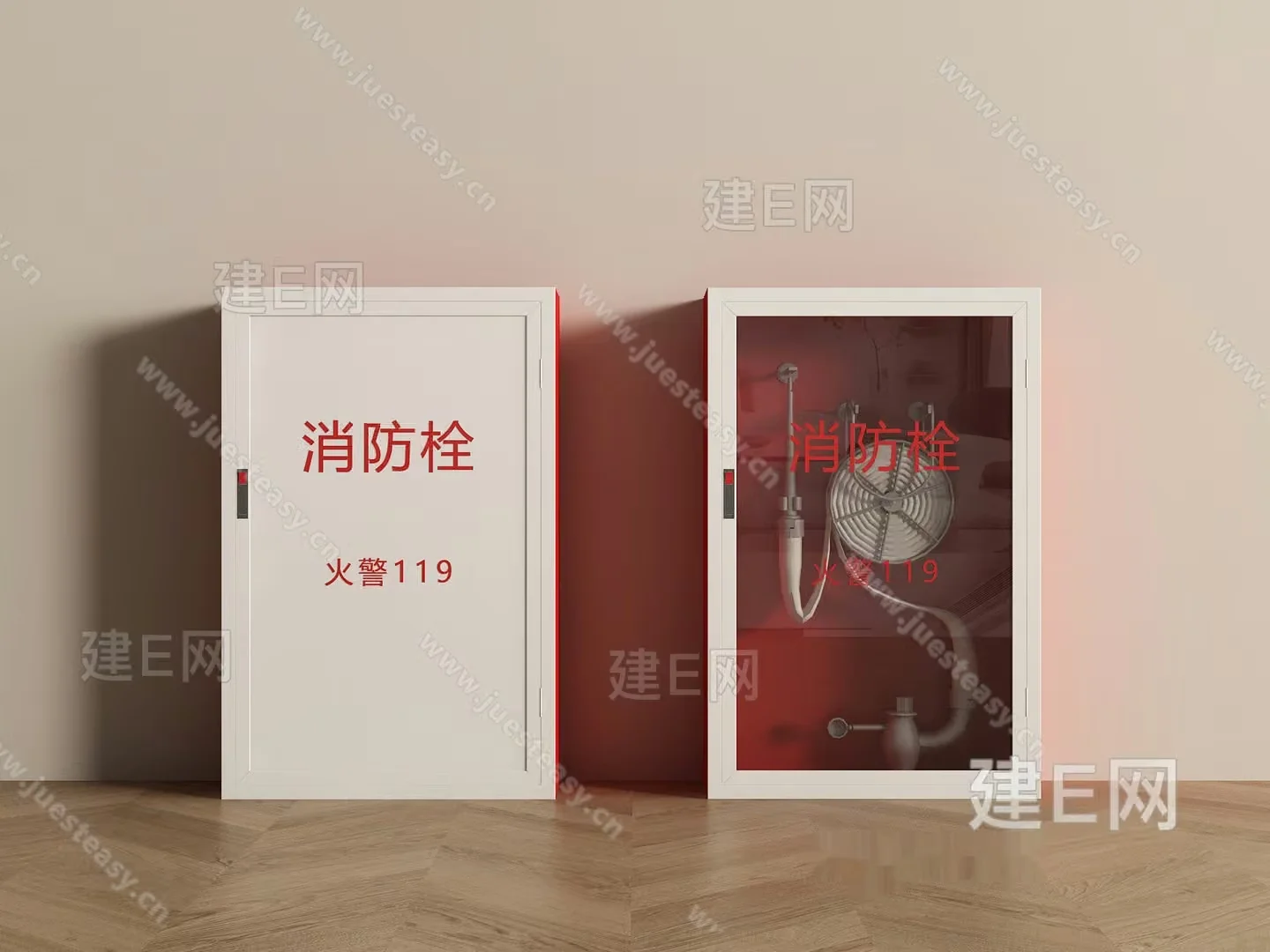 A White Door With Red Chinese Characters 3D Model – 3112 – VRAY Render