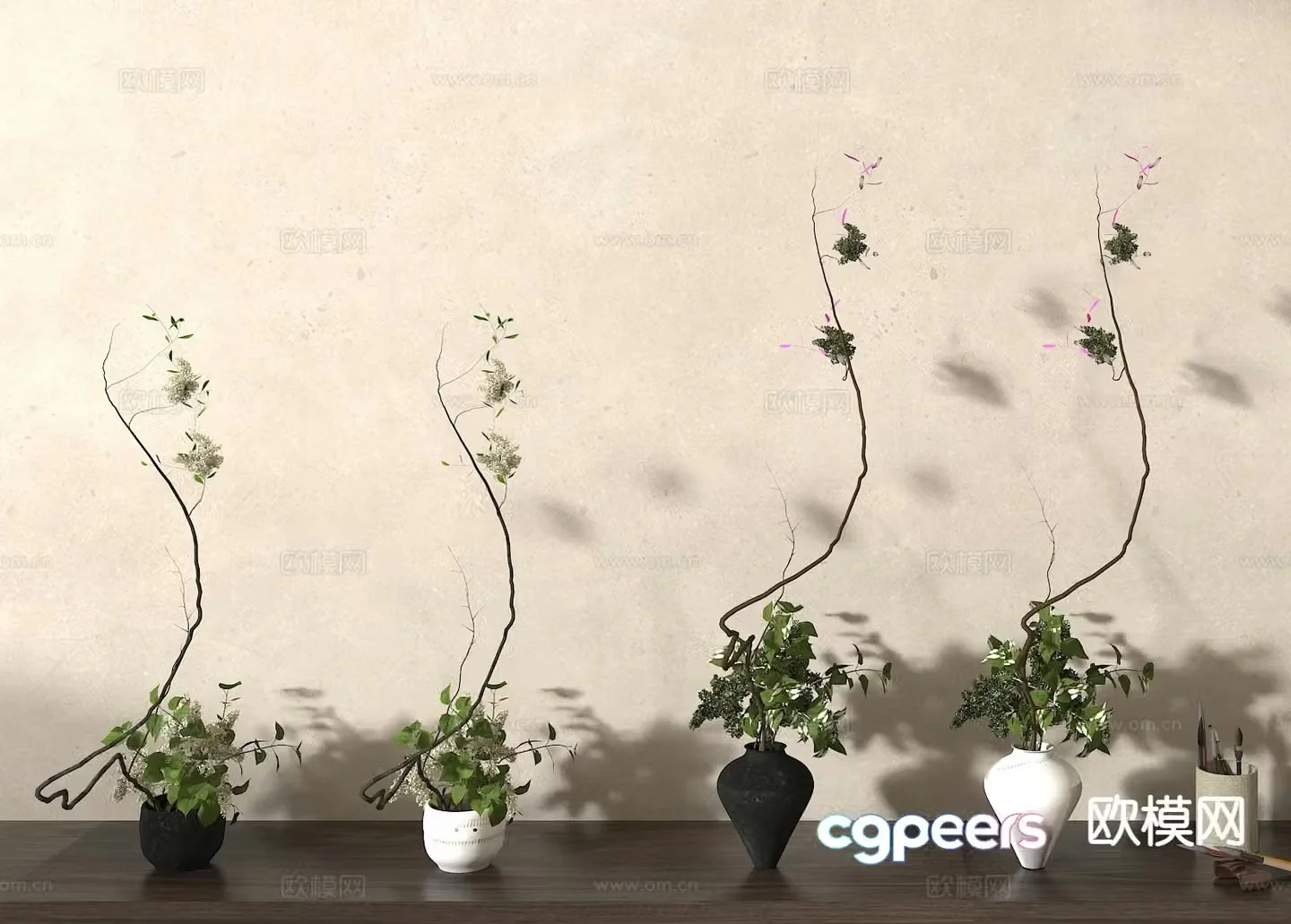 Vase ornaments green plants floral 3d model