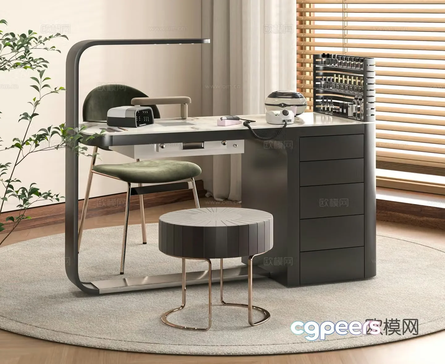 Modern manicure table and chair combination 3D model