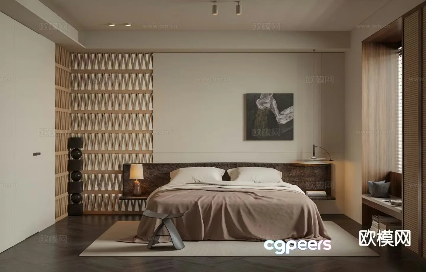 Wabi-sabi style bedroom master bedroom retro bedroom 3d model