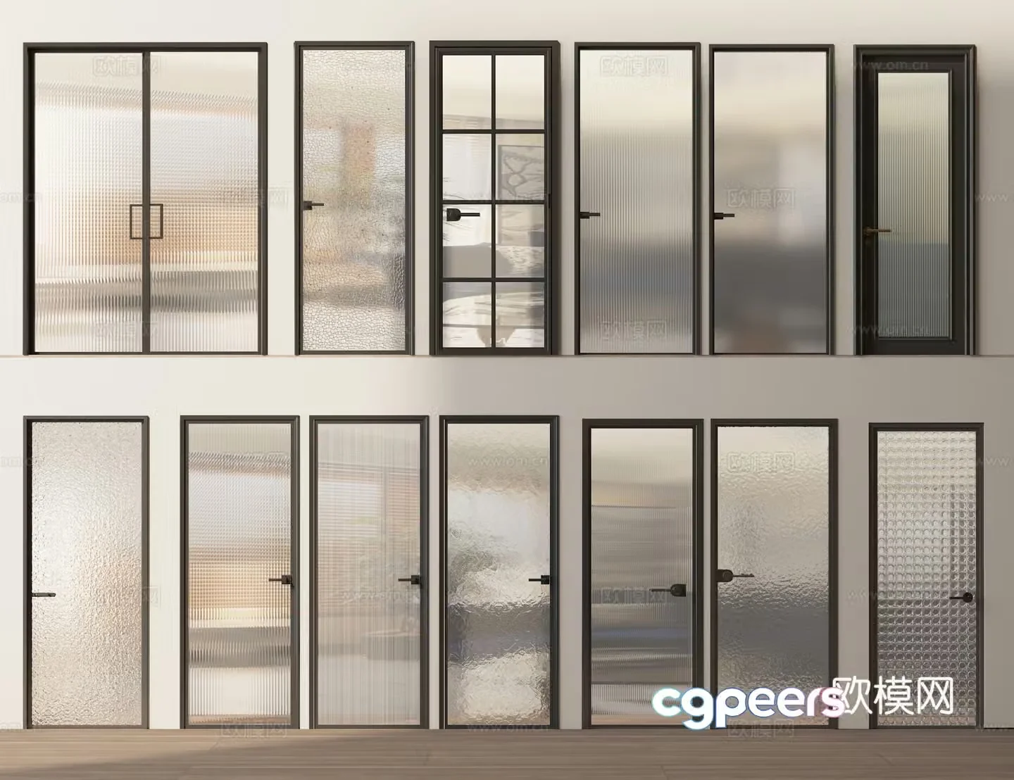 Glass door sliding door bathroom door frosted glass door 3d model