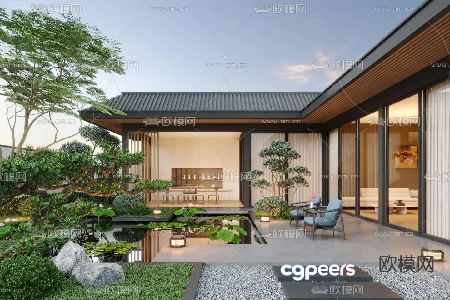 Villa courtyard garden 3d model