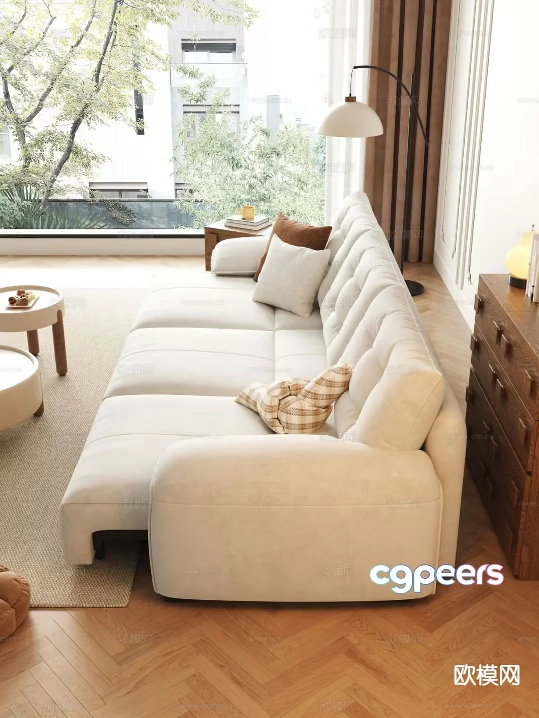 Cream style sofa bed retractable sofa 3d model