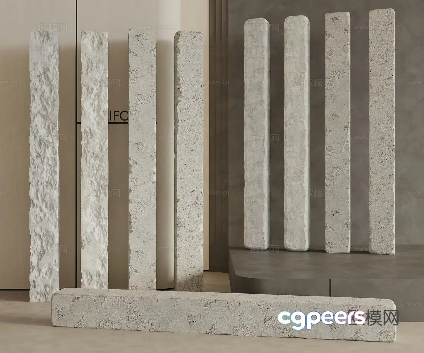 Modern New Chinese Style Chinese Column Square Column Building Components Damaged Stone Column Cement Column 3D Model