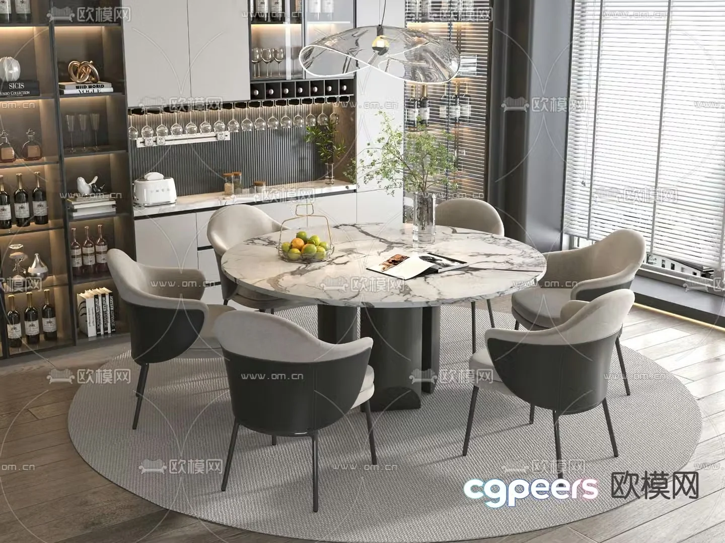 Light luxury dining table and chairs round dining table 3D model