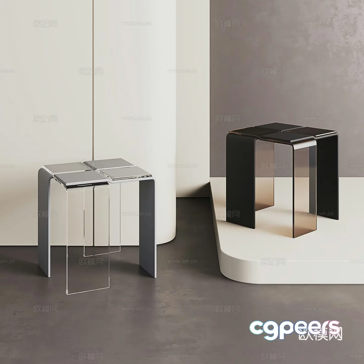 Modern shoe changing stool Acrylic low stool Small stool Makeup stool 3D model