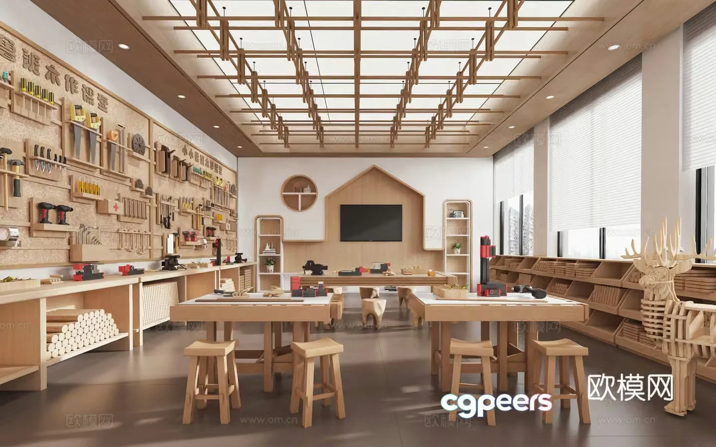 Modern classroom woodworking classroom 3d model