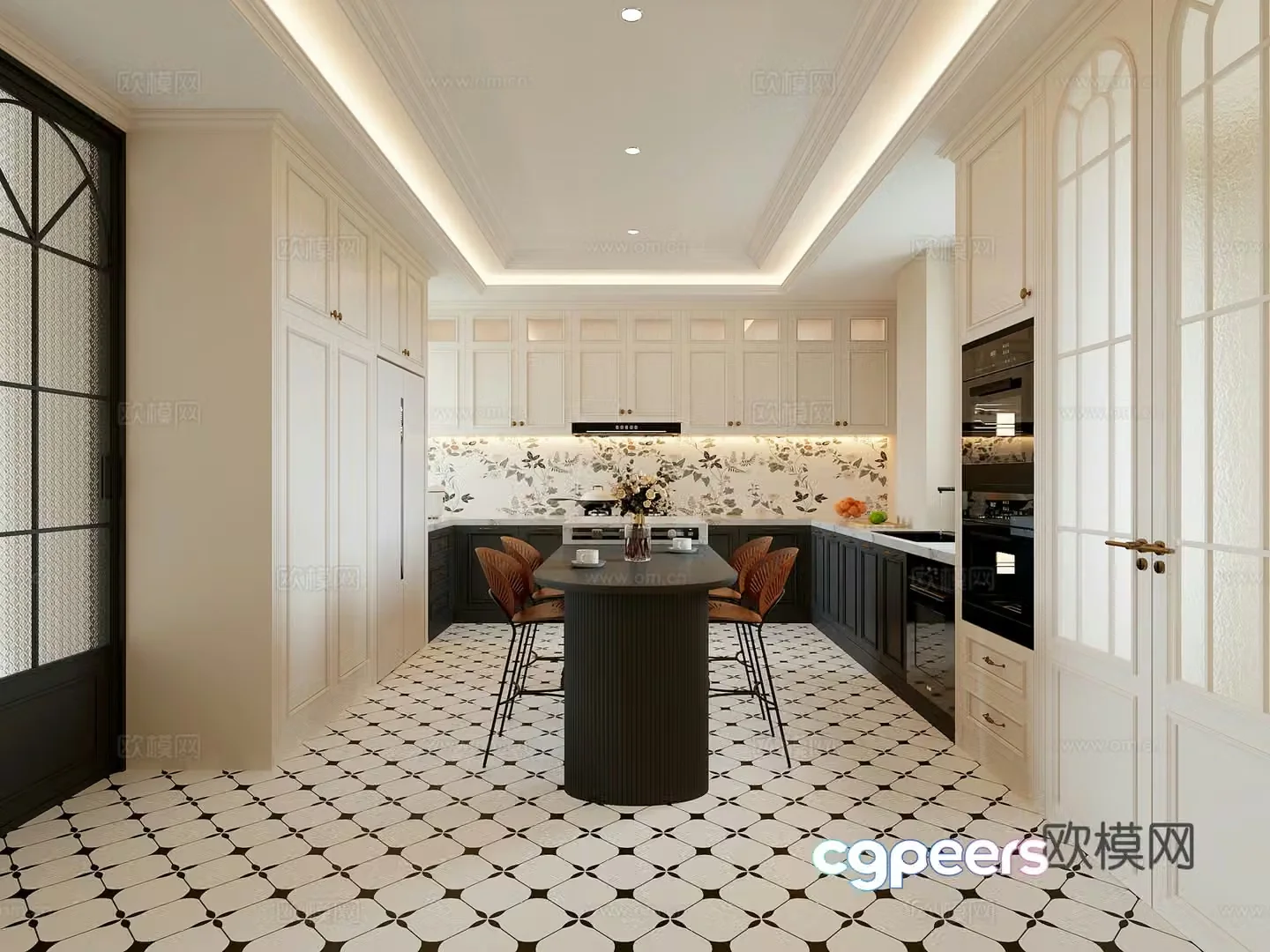 French kitchen French bar French door 3D model