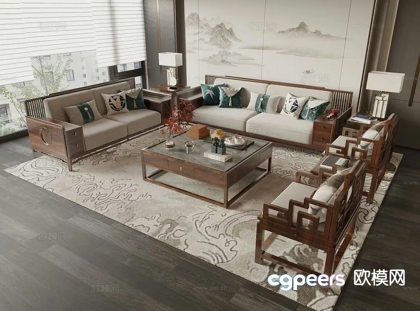New Chinese style sofa modular sofa 3d model