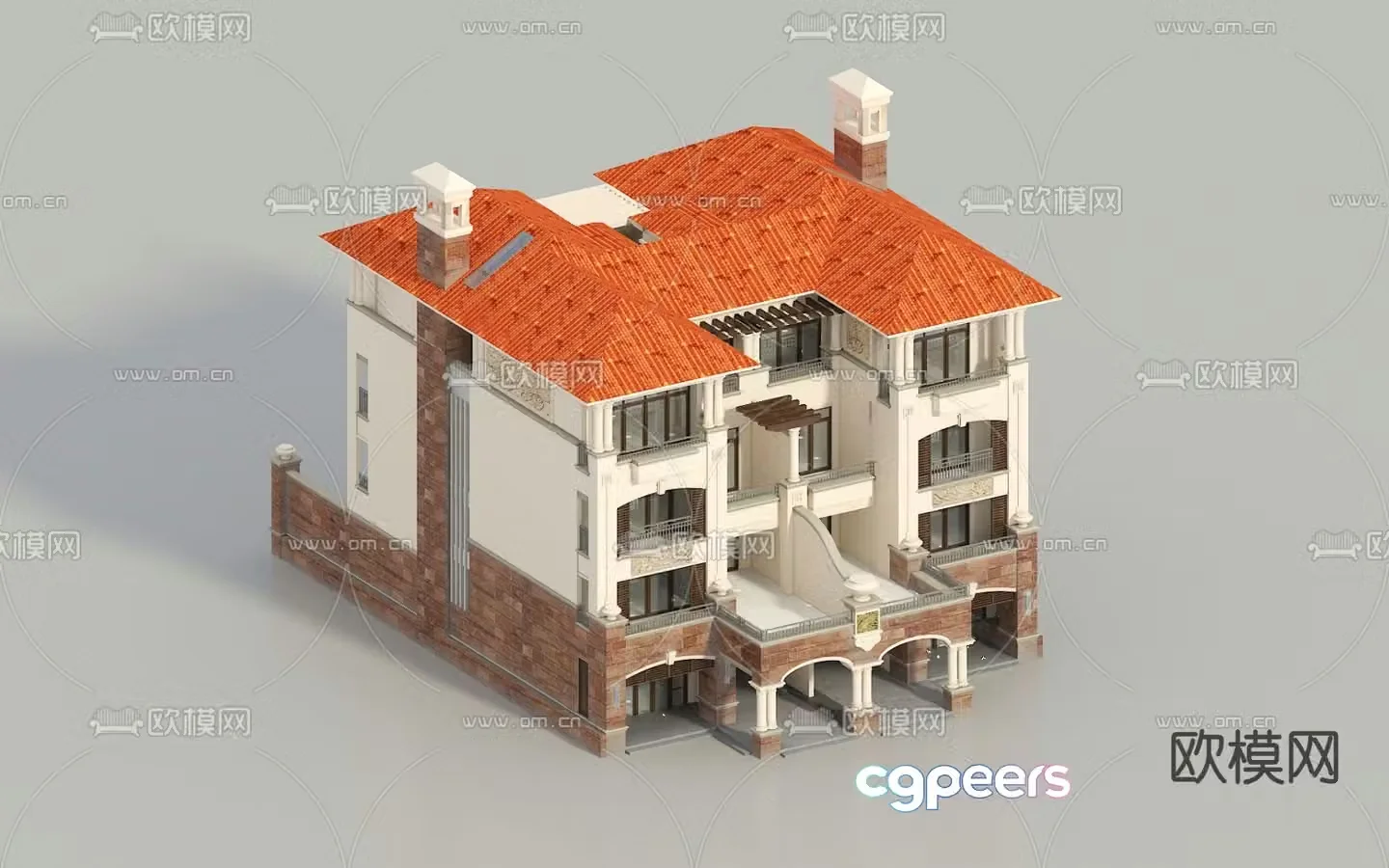 European style single-family villa 3D model