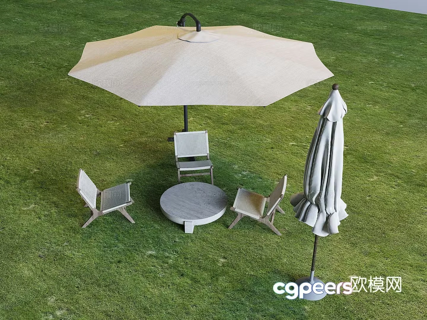 Outdoor camping awning casual rattan table and chairs 3D model