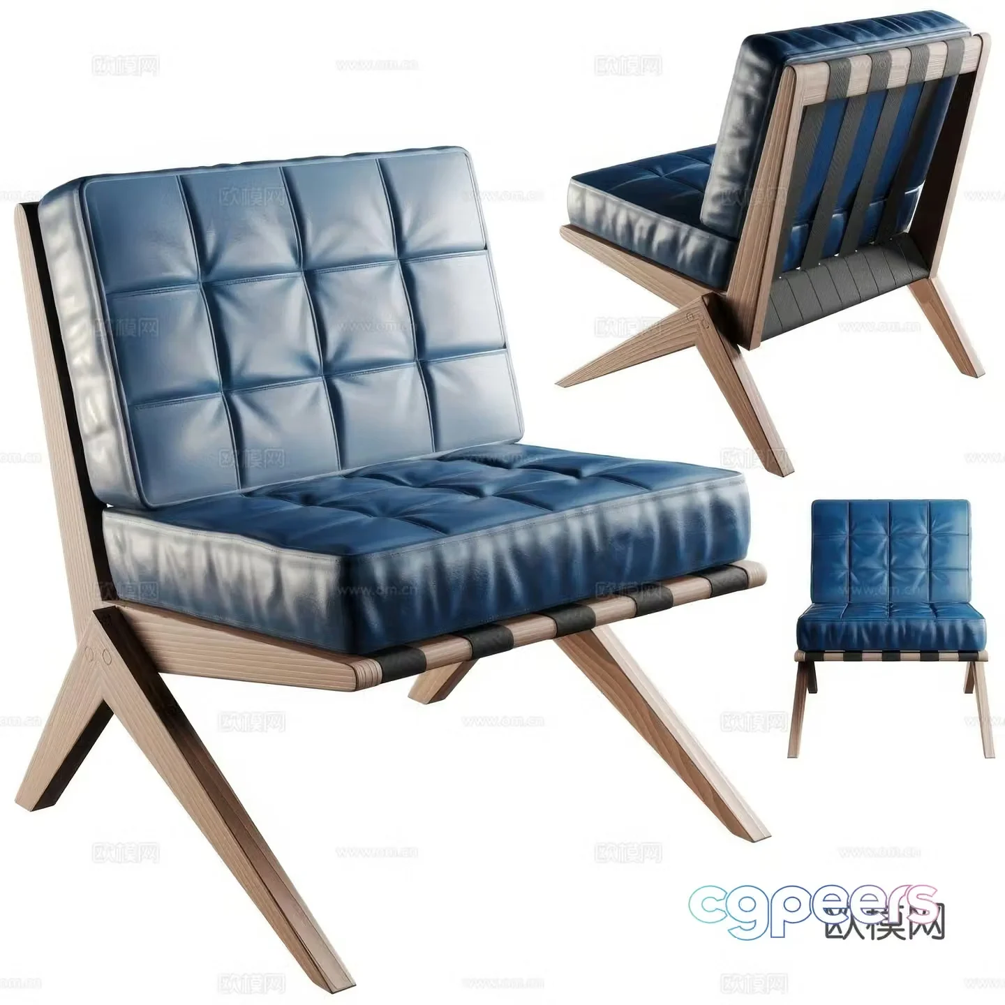 Modern Italian wooden leather lounge chair 3d model