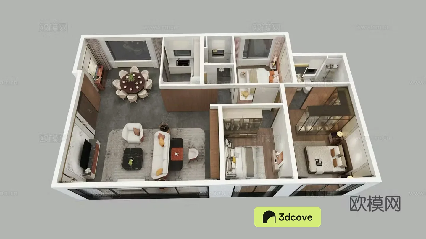 Aerial view of modern home decoration model room