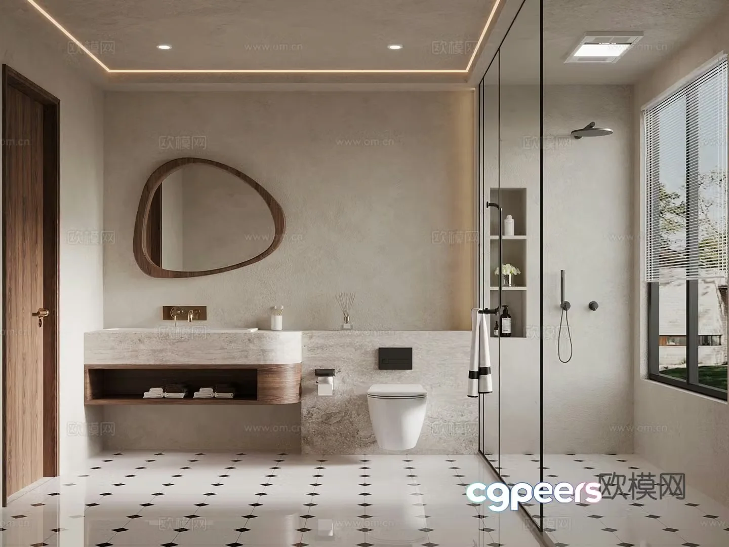 Middle style bathroom bathroom cabinet toilet shower 3d model