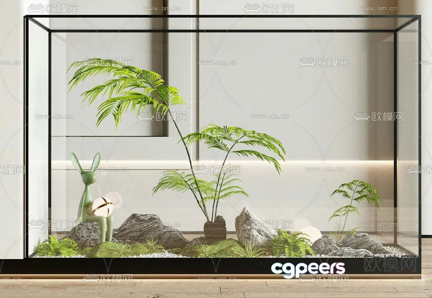 Indoor landscape plant landscaping glass cover 3d model