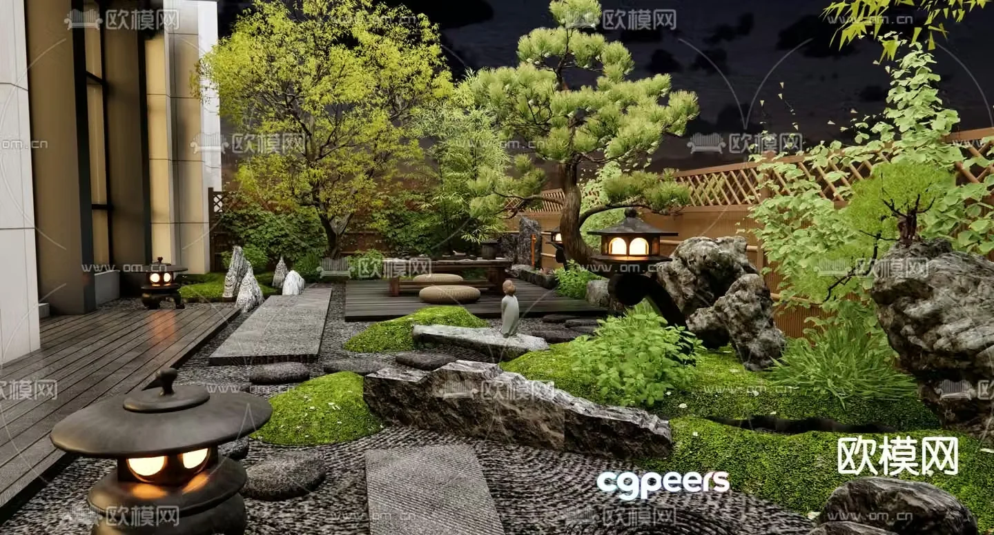 Courtyard landscape dry landscape sketch plant landscaping 3D model