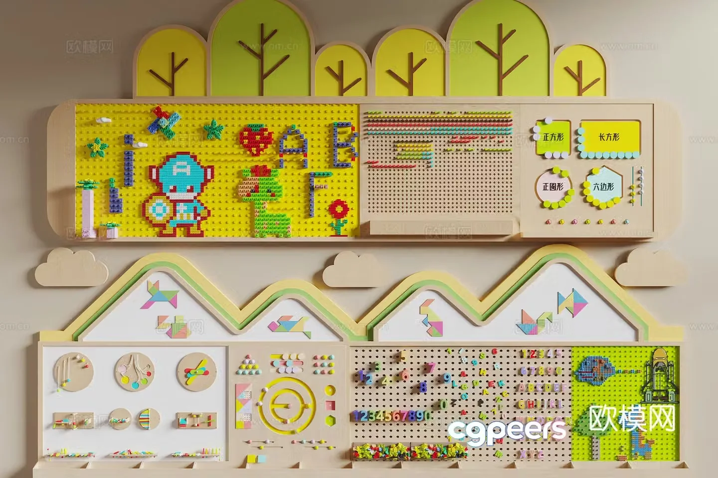 Modern children’s educational wall background wall 3D model