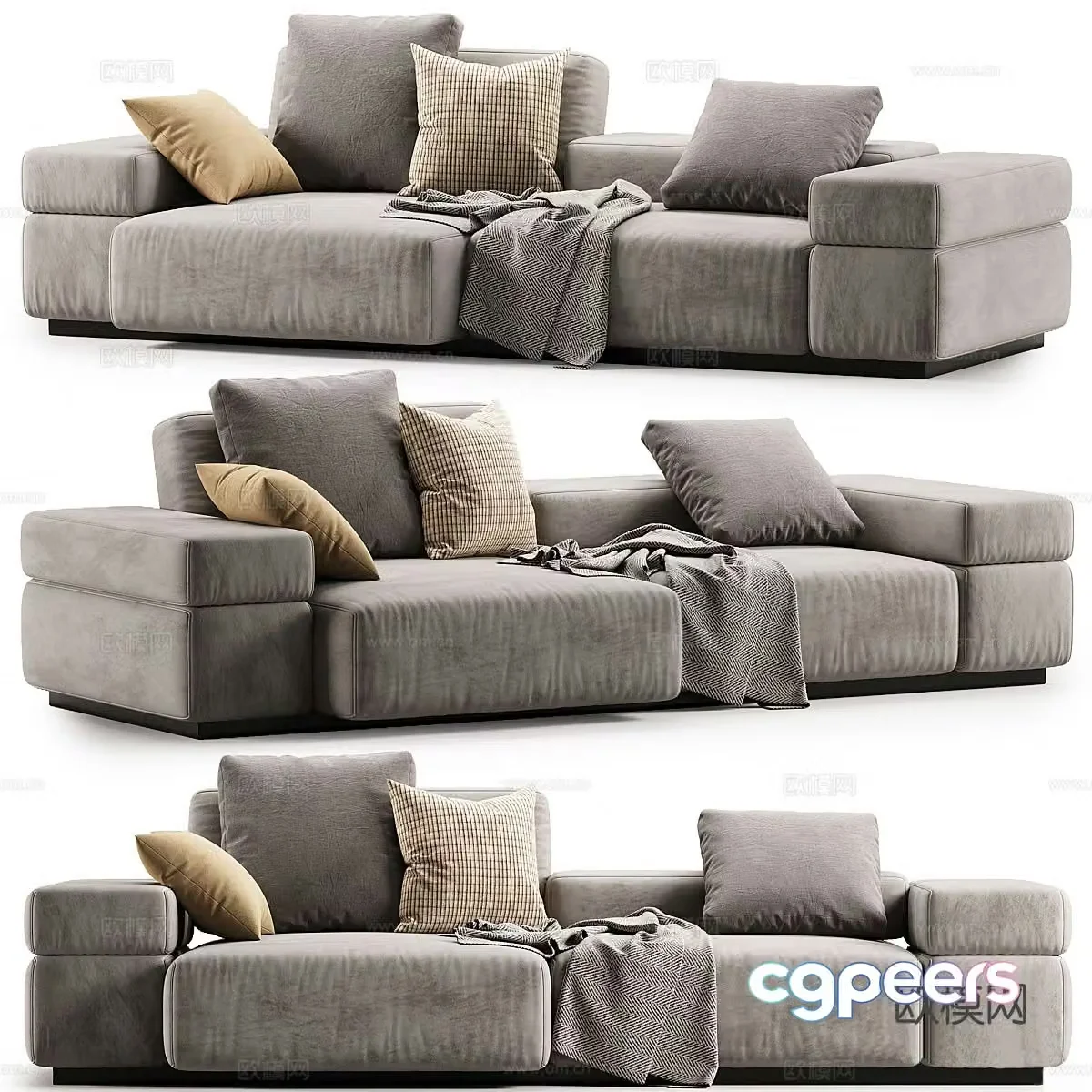 Modern fabric sofa double sofa 3d model