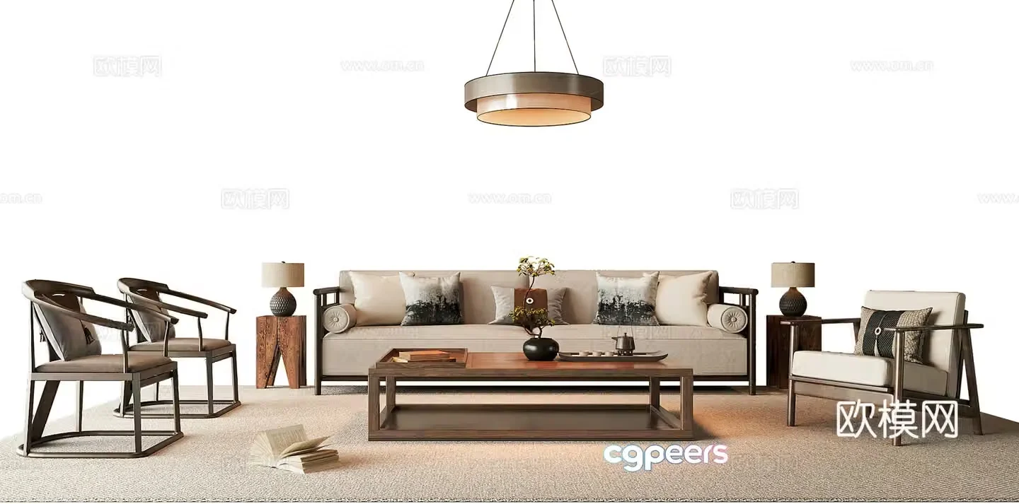 New Chinese style Chinese sofa combination 3D model