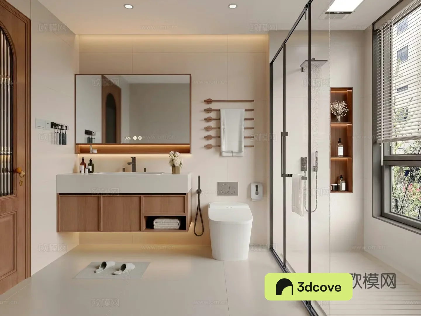 Middle-aged bathroom bathroom cabinet bathroom supplies shower toilet 3d model