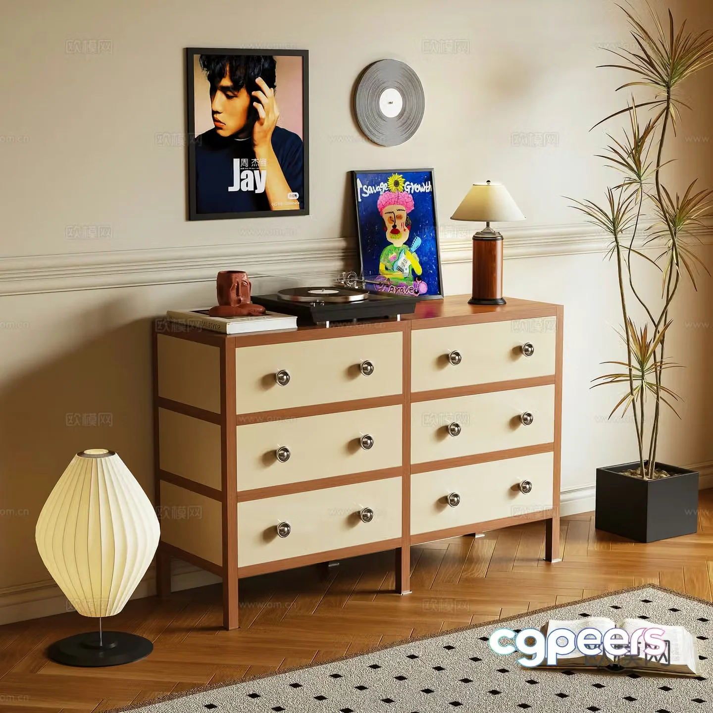 Middle-aged style entrance cabinet storage cabinet chest cabinet 3d model