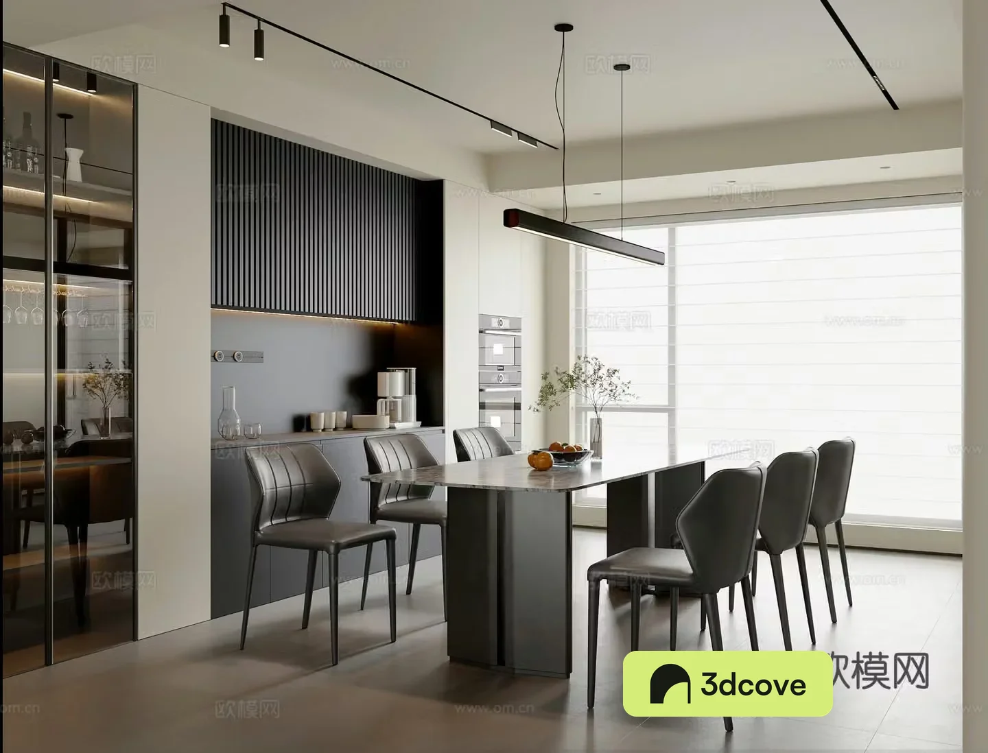 Modern Italian restaurant dining table and chair combination sideboard wine cabinet chandeliers accessories