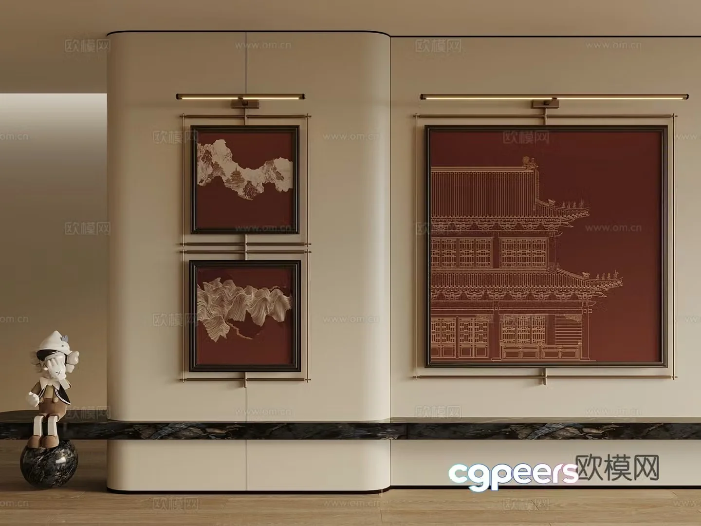 New Chinese style ancient Chinese hanging paintings decorative paintings hanging paintings picture frames living room hanging paintings 3D model