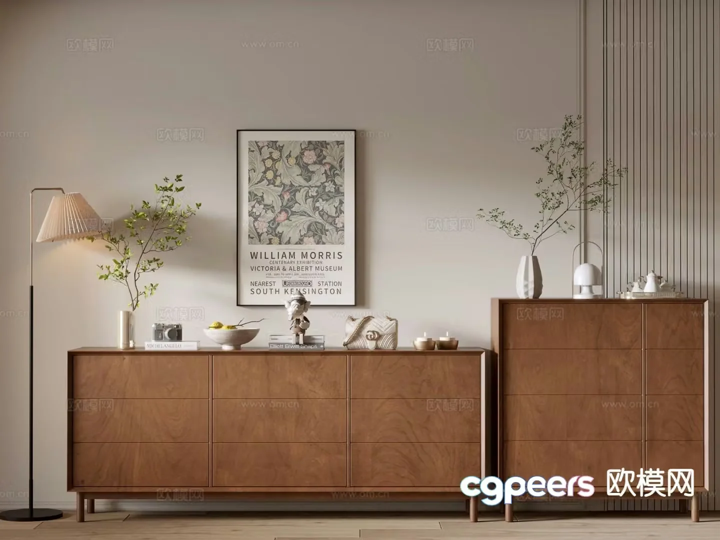 Middle-aged side cabinet 3D model of entrance cabinet
